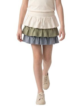 Sol Angeles Girls Tiered Ruffle Skirt in cream, Sage, Light Blue